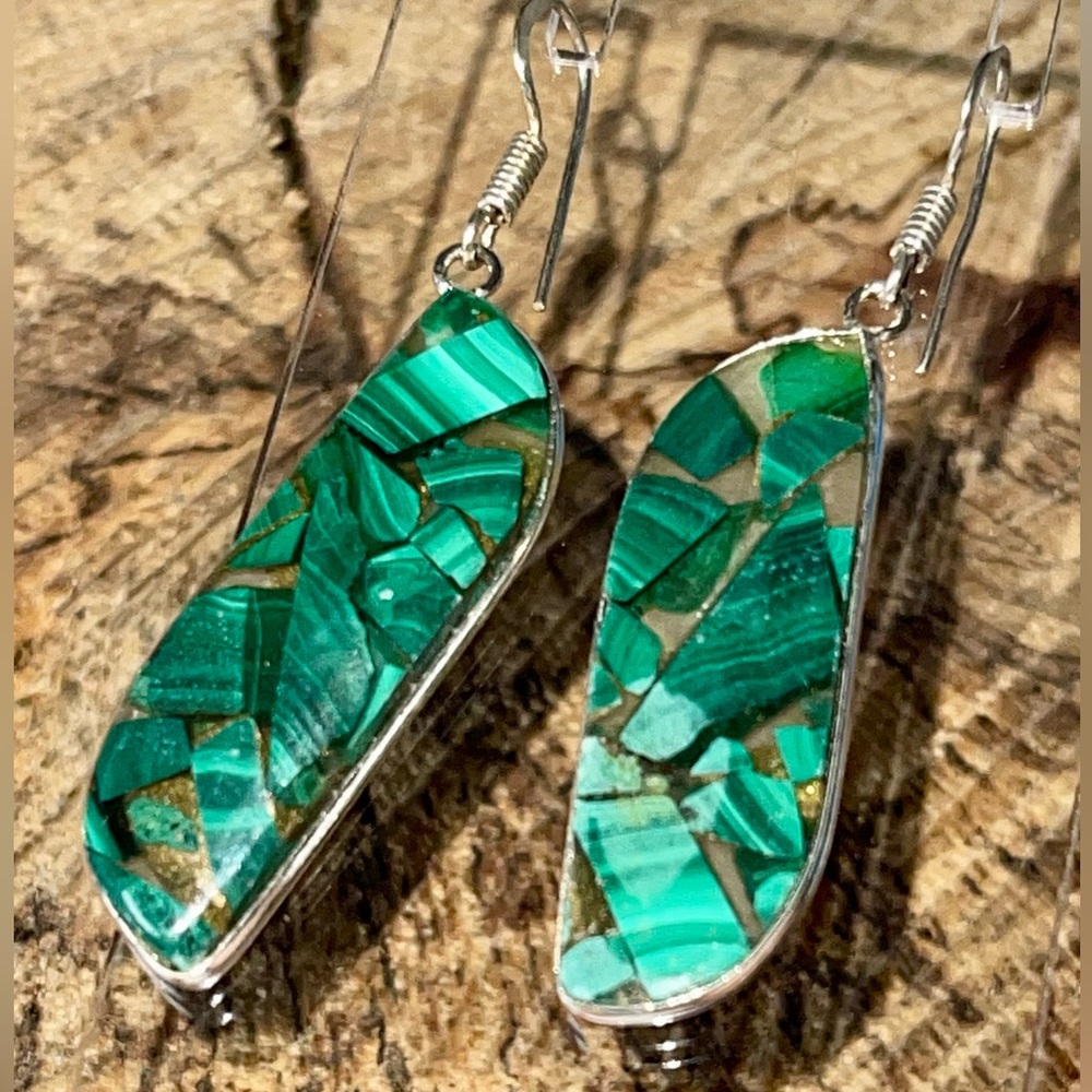 Faceted Malachite Earrings 2”